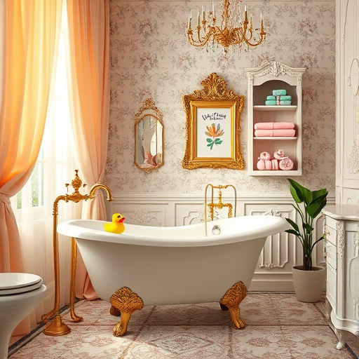 Alt text: "Blog cover image depicting 'Walk in Shower Installation in Nicholasville, Kentucky.' The image features a beautifully designed walk-in shower with a gleaming glass enclosure, modern fixtures, and inviting tiles in soothing shades of blue and soft gray, creating a serene atmosphere. Playful rubber ducks float in the tiled space, adding a fun twist to the bathroom design. Lush greenery is visible through a window, suggesting tranquility in the Kentucky landscape, with soft sunlight casting gentle shadows. Illustrated soap bars in unique shapes resembling local landmarks add quirky charm. The composition uses digital art techniques to harmonize a color palette of soft blues, gentle grays, and warm wood tones, evoking comfort and a spa-like experience for homeowners considering a bathroom upgrade."