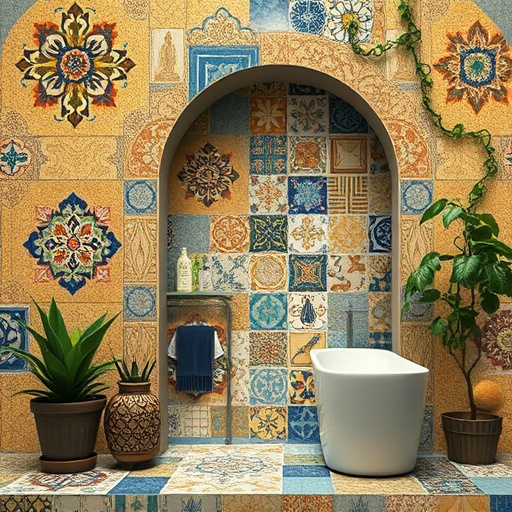 Alt Text: A modern, inviting bathroom highlights the theme of improving ventilation, featuring a sleek open window that lets in fresh air. Soft puffs of steam rise from the sink area, suggesting previous humidity issues. A vibrant plant sways in a stylish pot on the left, reflecting the rejuvenated atmosphere. The color palette includes soft blues, greens, warm beige, and white, promoting a refreshing vibe. A cartoonish fan in the corner has a joyful expression, ready to circulate air, while a playful rubber duck sits beside a toolbox filled with humorous DIY tools like a wrench and duct tape. The background showcases subtly patterned tiles that reflect light, and a soft ceiling glow creates an airy feel. This charming scene combines practicality with whimsy, encouraging readers to boost bathroom ventilation with confidence and creativity.