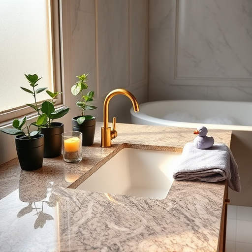 Alt text: A beautifully renovated eco-friendly bathroom with modern fixtures made from bamboo and reclaimed wood. The scene features a large freestanding bathtub surrounded by lush greenery, positioned near an expansive window that lets in warm sunlight through sheer curtains. Soft earthy tones of greens, browns, and whites create a calming atmosphere, complemented by unique details like vintage plants, whimsical eco-friendly soap bars, and a terrarium with tiny forest animal figurines. Artistic nature-inspired tiles adorn the walls, while a picturesque view of Lexington's rolling hills with trees and wildflowers is visible outside. A subtle reflection in the bathtub showcases the outdoors, symbolizing the harmony between nature and indoor spaces, all presented in a High Renaissance art style that emphasizes elegance and intricate details.