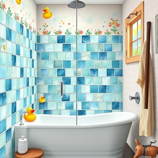 Alt Text: Hyperrealistic blog cover image of a luxurious bathroom showcasing natural stone tiles. The floor features a mosaic of marble, slate, and travertine in creamy whites, deep greys, and rich browns. A smooth natural stone freestanding bathtub is positioned in the foreground, surrounded by polished pebbles. A large window in the background reveals a serene garden landscape with lush greenery, enhancing the natural feel. Soft, warm lighting casts gentle shadows, highlighting the textures and colors of the tiles. Quirky details include a fluffy bath towel on the tub, a flickering decorative lantern, and a small succulent plant. An ornate stone shelf displays artisanal soaps and candles, conveying a theme of luxury and self-care. The overall composition exudes sophistication and tranquility, perfect for bathroom design inspiration.