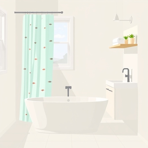 A vibrant 'StreetArt' style illustration depicting a lively urban scene where a bathroom transforms into a chic spa-like retreat. Central to the composition is a gleaming vintage clawfoot bathtub, surrounded by colorful graffiti art resembling water splashes. Playful fish jump out of the tub, sparkling in bright blues and greens. Quirky elements include oversized potted plants, a funky shower curtain with abstract patterns, and a floating rubber duck wearing sunglasses. The wall tiles are painted in bold geometric shapes, creating a cheerful atmosphere. Whimsical bubbles float around bathroom fixtures and paint cans, suggesting an active renovation. In the background, a city skyline is painted at sunset with warm oranges and purples, adding a soothing yet energetic contrast. The overall mood is fun and vibrant, capturing the essence of bathroom remodeling services and inviting viewers into a world of imaginative possibilities.