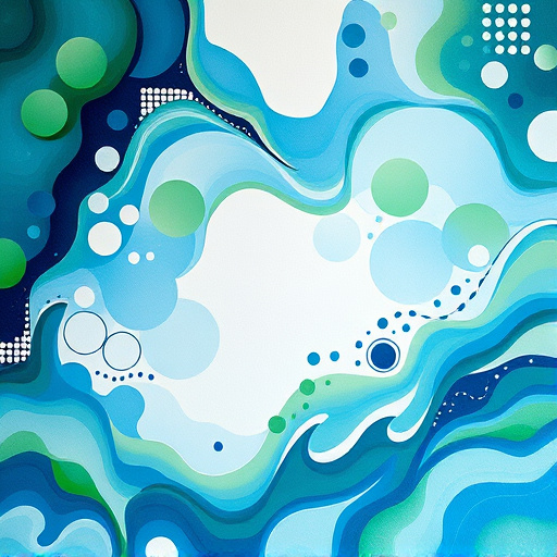 An abstract visualization representing trusted bathroom contractors from Georgetown, Kentucky, features a vibrant blend of blues and greens symbolizing tranquil water and fresh tiles. The background showcases dynamic shapes, including smooth circular forms reminiscent of pebbles, elongated waves indicating flowing water, and jagged edges representing tools of the trade. Playful elements include abstract representations of bathroom fixtures like sparkling faucets and whimsical bathtubs, illustrated with splashes of color. A subtle sheen across the canvas evokes the reflective quality of tiles, while abstract brushes and tools suggest craftsmanship. Stylized representations of Kentucky's lush landscapes appear at the edges, with rolling hills in soft earth tones and greens, grounding the composition. The overall ambiance is inviting and reassuring, capturing the essence of transformation associated with bathroom renovations. The soothing color palette features blues, greens, and earth tones accented by brighter hues, creating a calm yet motivated atmosphere for potential clients.