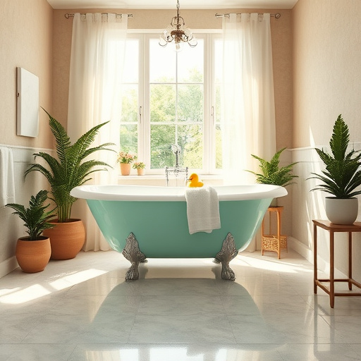 A whimsical blog cover image depicting 'Walk in shower installation in Winchester, Kentucky,' featuring a beautifully designed walk-in shower surrounded by gleaming blue and green tiles, inspired by the serenity of Kentucky's nature. Watercolor-style droplets splash playfully around the shower, reflecting light, while a hand-painted floral border in the corners evokes the lush landscape of the region. The calm yet playful atmosphere invites readers to enjoy home improvement projects. Quirky rubber ducks peek from the bathtub's edges, and a soap dispenser shaped like a horse adds a local cultural touch. Vintage farm tools hint at Winchester's rustic charm in the background, while odd wall art with bathroom puns and flora adorns the walls. Natural light streams through a window, casting soft shadows and enhancing the cozy ambiance, with a color palette of earthy tones and bright accents reflecting warmth and comfort. The ArtBrut style embraces imperfections, adding character while remaining visually appealing and relevant to bathroom renovation themes.