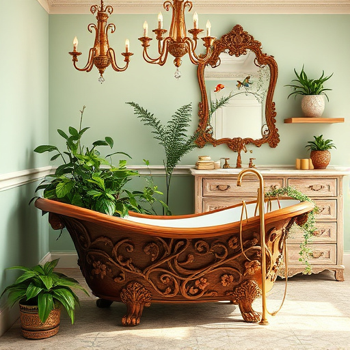 A whimsical bathroom scene showcasing the theme of remodeling, featuring a vibrant bathtub filled with uniquely designed rubber ducks, including a superhero, a bespectacled duck, and one with a tiny crown. The earthy-toned floor tiles contrast with bold turquoise walls adorned with playful mosaic patterns of waves and bubbles. Above, a large flower-shaped ceiling fixture casts warm, soft light, enhancing the inviting atmosphere. In the background, an elegant vanity with a grand mirror reflects colorful abstract shapes symbolizing the remodeling process, with floating representations of various paint textures and floral embellishments. An open window reveals a serene garden, emphasizing growth and renewal. A luxurious modern shower stall with rain shower heads and glass panels is softly illuminated, contributing to the tranquil ambiance. Scattered around the edges are quirky elements like blueprints and remodeling magazines, along with a cheerful rubber duck holding a measuring tape, hinting at the planning involved in bathroom transformations. The overall scene blends playful details with sophisticated design, embodying a ConceptualArt style in a refreshing turquoise and earthy palette.