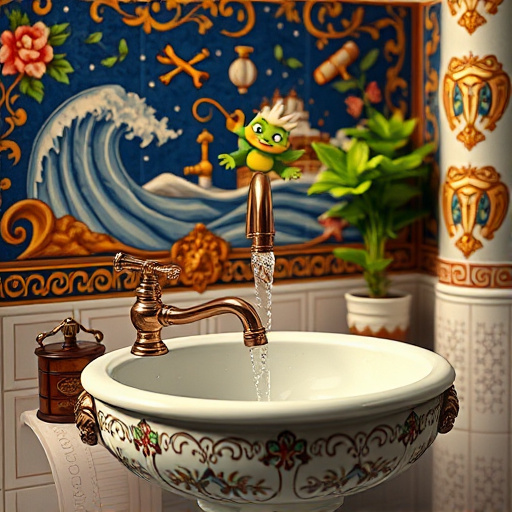 A beautifully designed blog cover image showcasing "Custom Bathroom Designs in Louisville, Kentucky." The centerpiece is an artistic freestanding bathtub surrounded by lush houseplants, blending modern elegance with rustic charm through weathered barn wood accents and sleek fixtures. A window offers a serene view of gently rolling hills, embodying Kentucky's natural beauty. Playful details like a quirky rubber duck wearing a cowboy hat add character, while an elegantly framed mirror reflects vintage bath salt jars and fragrant candles. The soft color palette includes light blues, warm whites, and earthy greens, creating a calming, spa-like atmosphere. Subtle shadows and highlights emphasize the smooth porcelain sink and warm wooden shelves, resulting in a rich, digitally crafted scene that merges realism with a dreamy quality, perfectly illustrating the appeal of personalized bathroom spaces.
