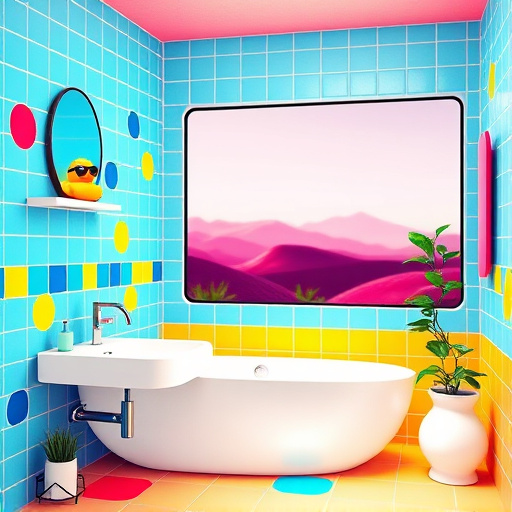 A vibrant blog cover image inspired by the Arts and Crafts Movement, featuring a beautifully stylized bathroom scene. The foreground showcases handcrafted wooden cabinets, intricate tile designs, and lush greenery. A vintage clawfoot bathtub with elegant brass accents adds charm, while a cozy window displays artisan stained glass, filtering colorful light into the space. Whimsical details include a ceramic soap dish shaped like a dove and a quirky-faced potted succulent, reflecting local character. The background features an artistic rendition of the picturesque Lawrenceburg skyline, blending historical buildings with lush trees, emphasizing local renovation themes. The color palette of warm browns, soft greens, and muted blues creates a calming atmosphere, while the textured, handcrafted aesthetic highlights quality and authenticity, inviting readers to envision their dream bathroom renovation.