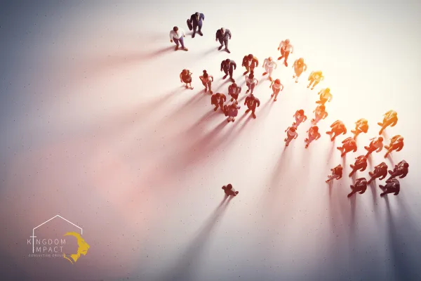 Business leader inspiring large diverse team