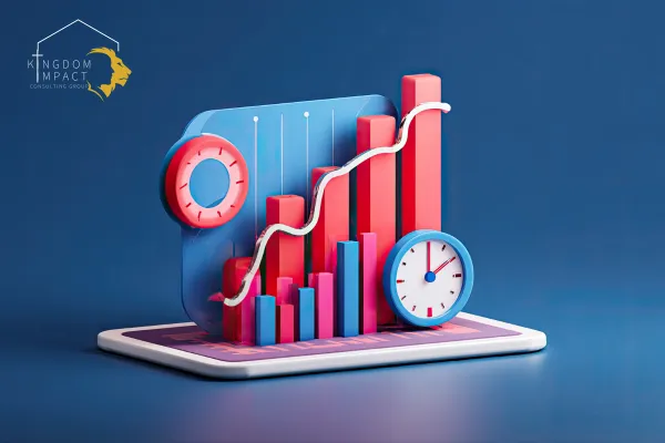 3D Render of Business Growth Chart with Clock