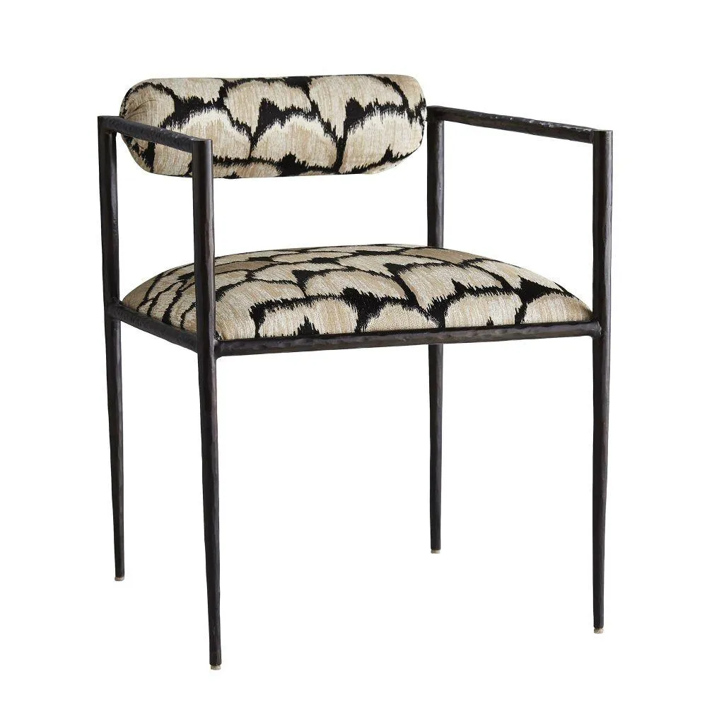 The Barbana Cahir Ocelot Embroidery features a tight seat and bolster back cushion are covered in a regal ocelot embroidered linen