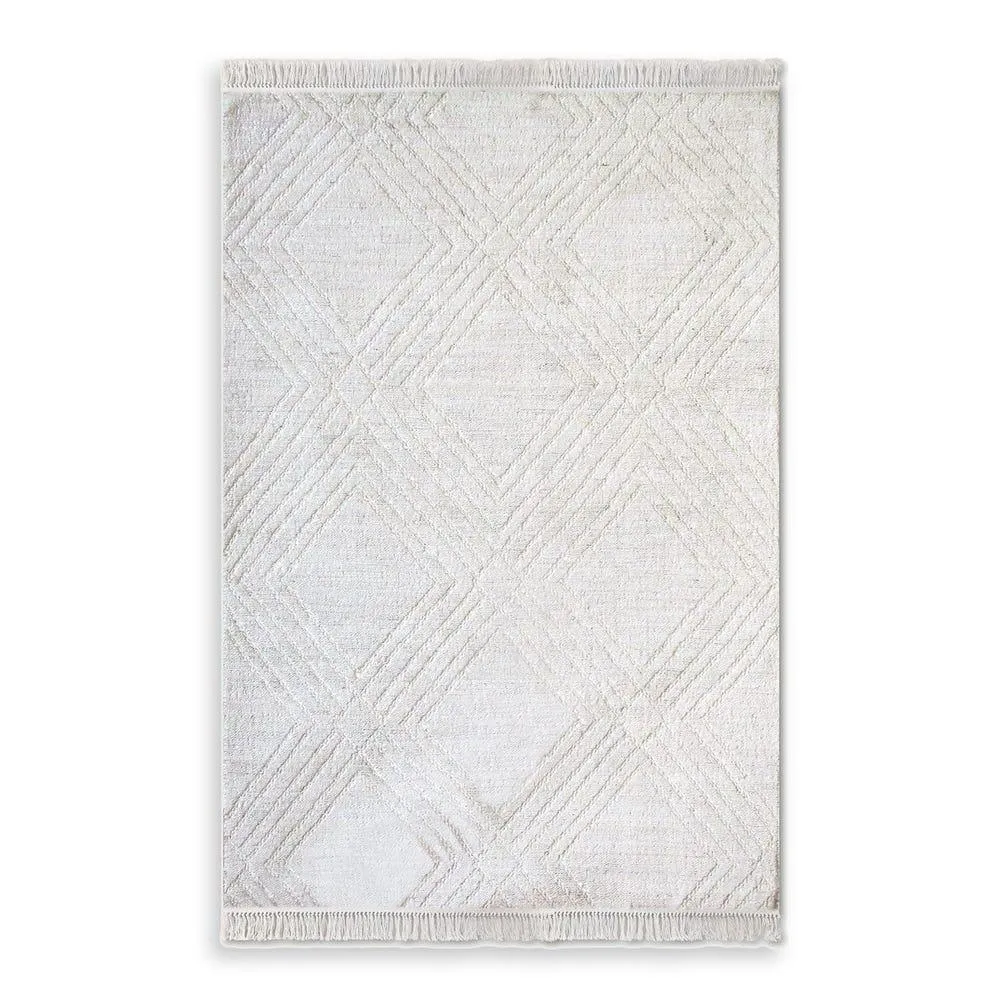 This hand woven Aledo rug has a nubby surface constructed of hemp and undyed wool with braided, raised geometric pattern for an easy to use natural, bleached ivory look.