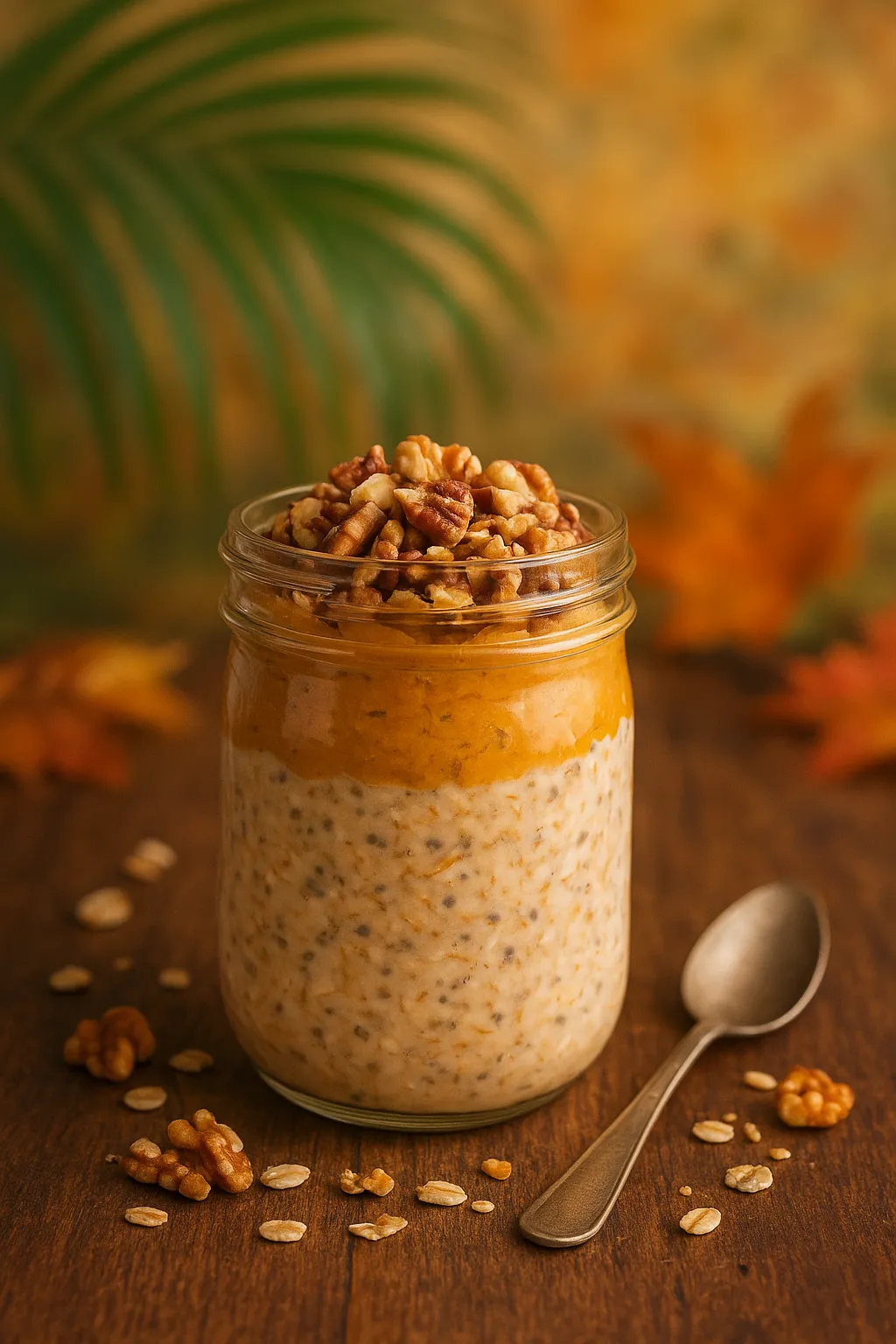 High-protein pumpkin spice overnight oats — healthy fall breakfast recipe for women over 60