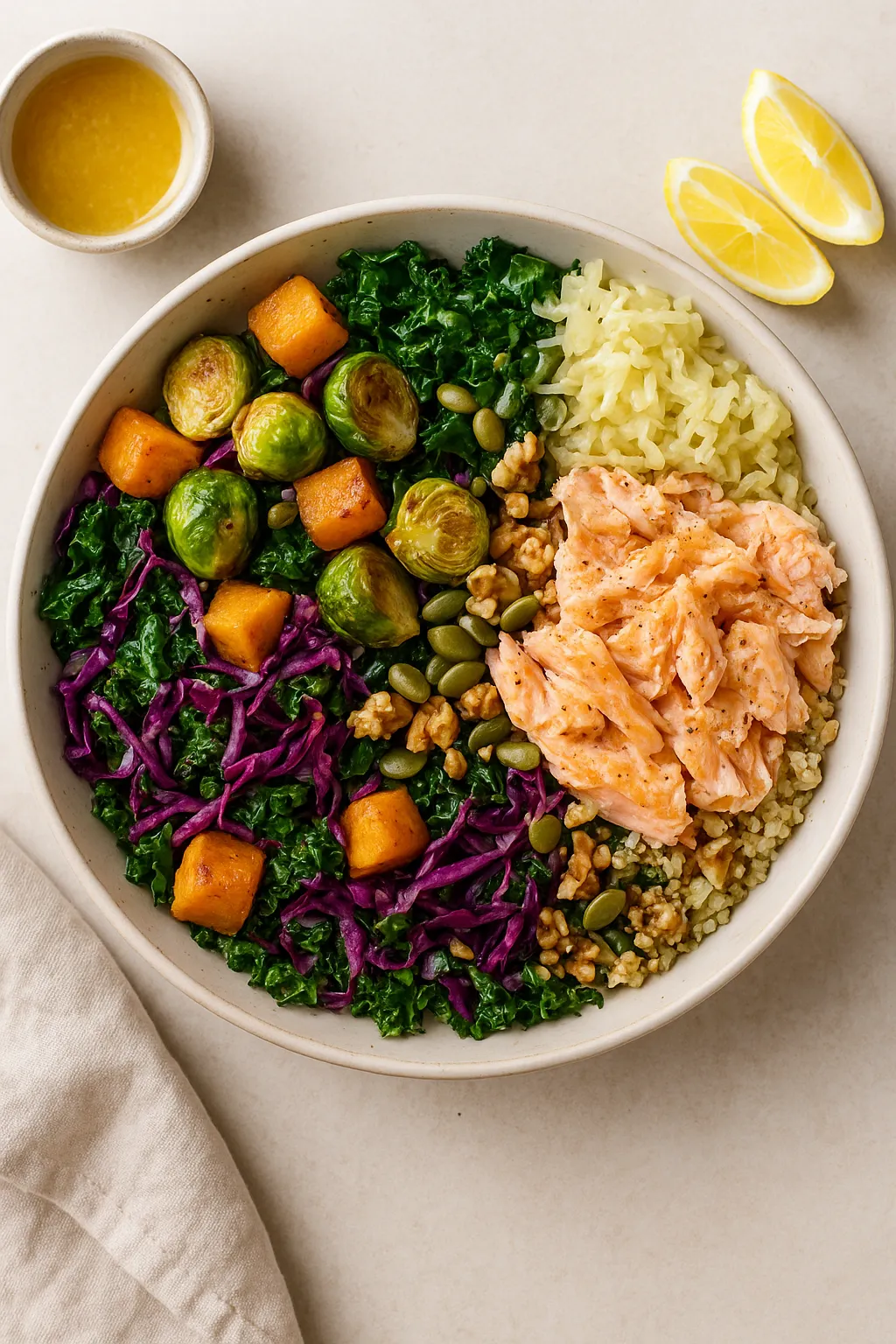 Vibrant fall vegetable salad with protein, perfect for gut health and aging powerfully