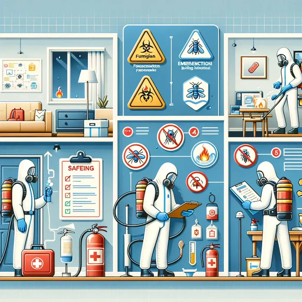 "Equipo de Protección Personal para Técnicos de Fumigación Procedimientos de Manejo de Emergencias y Exposición Química Medidas de Seguridad para la Fumigación en Áreas Habitadas Protocolos de Ventilación y Descontaminación Entrenamiento del Personal en Seguridad de Fumigación"