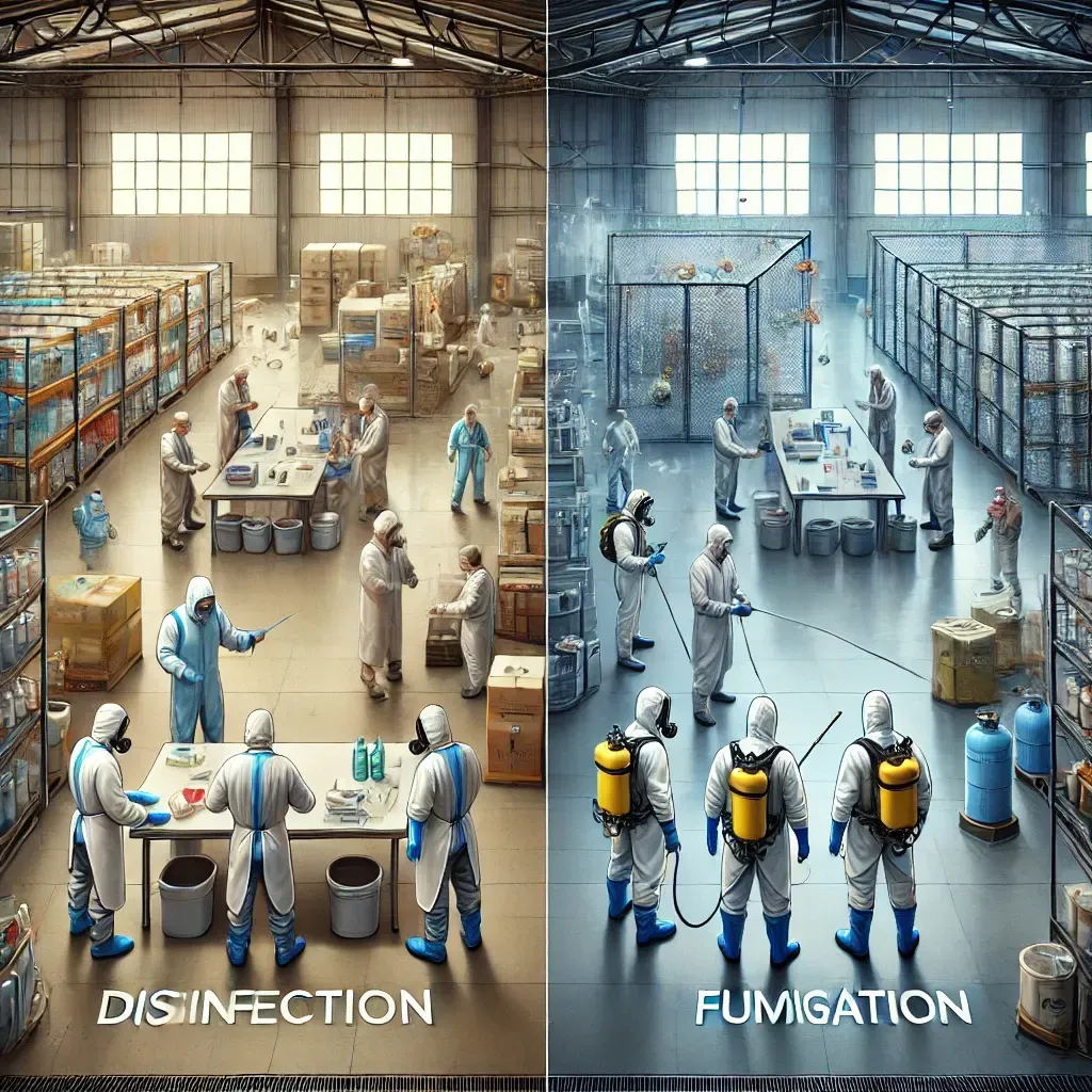 "Diferencias entre desinfección y fumigación Métodos combinados para el control de plagas y patógenos Selección de productos que combinen desinfección y fumigación Aplicaciones en entornos industriales y comerciales Beneficios de la sinergia entre desinfección y fumigación"