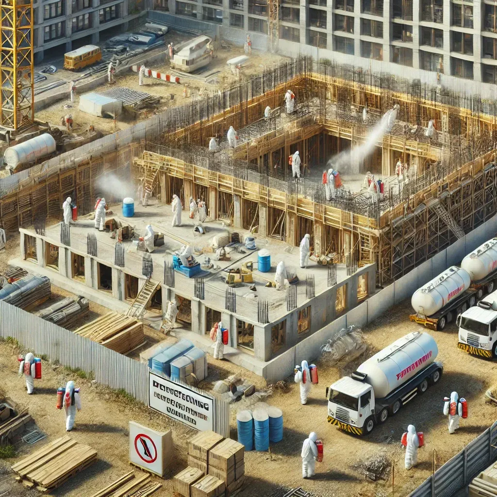 "Fumigación del terreno antes de la construcción Métodos para proteger materiales de construcción Fumigación de estructuras temporales Monitoreo post-construcción de plagas Cumplimiento normativo en zonas de construcción "
