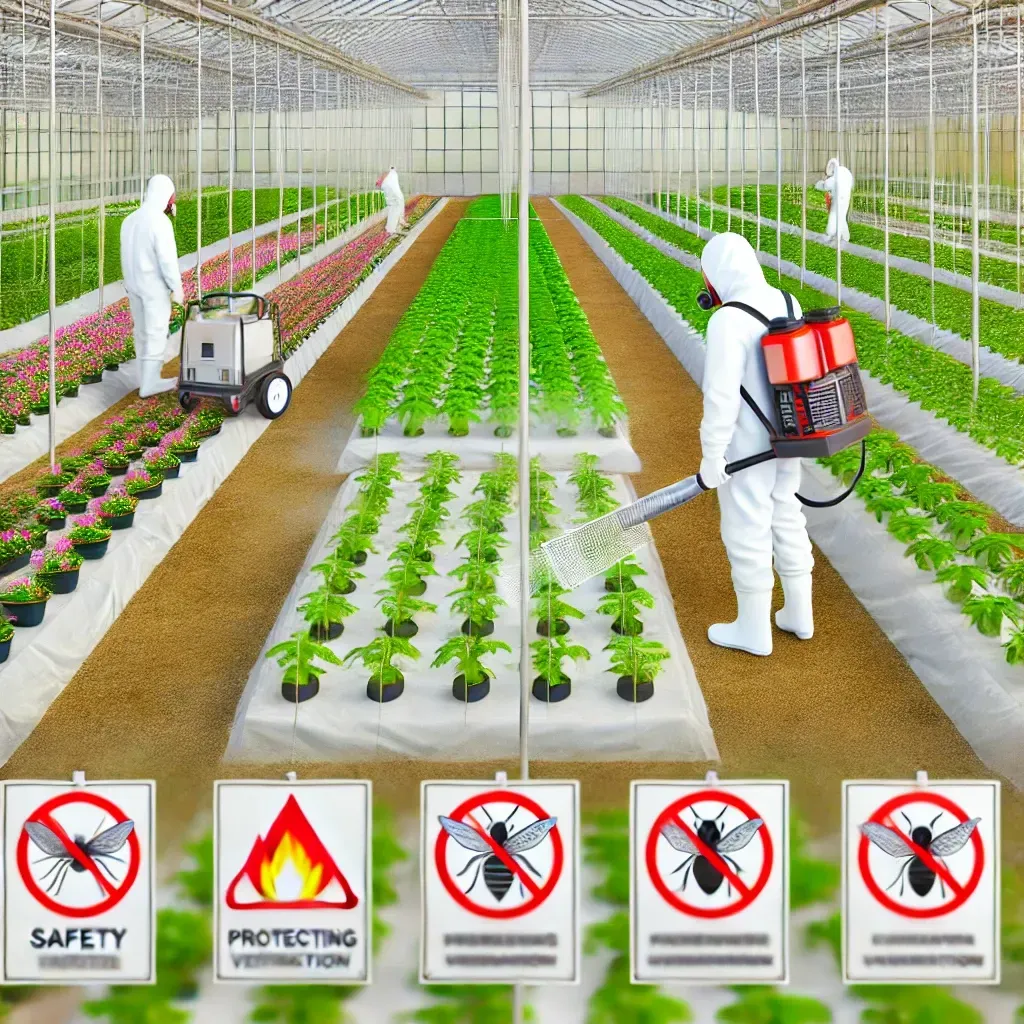 "Control de plagas en cultivos de invernadero Selección de productos seguros para plantas comestibles Fumigación preventiva en sistemas hidropónicos Monitoreo y mantenimiento del ambiente controlado Métodos naturales y biológicos de control "