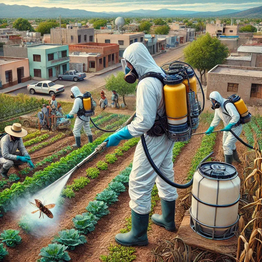 Equipo de fumigación profesional trabajando en áreas urbanas, comerciales y agrícolas de Sabinas Hidalgo, Nuevo León, utilizando métodos avanzados y seguros para el control de plagas.