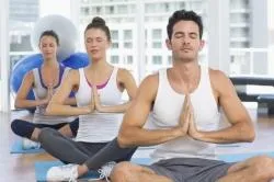 Large group meditating