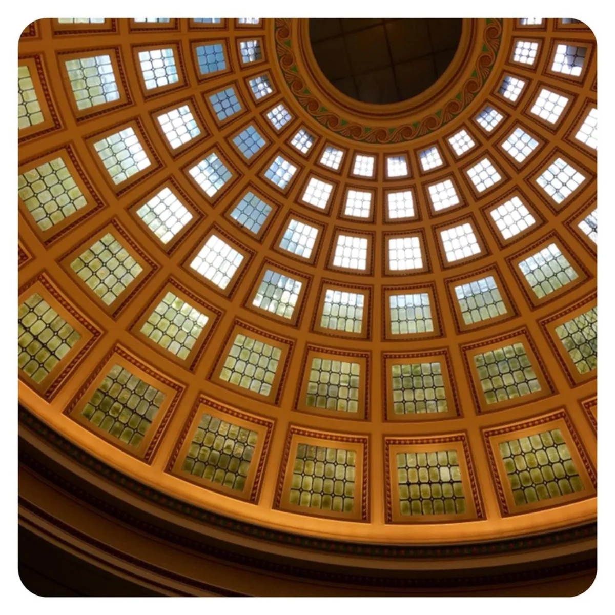 the view from underneath the done of Nottingham Council house in old market square