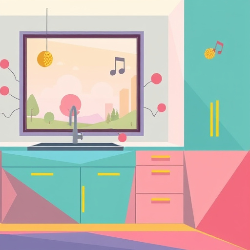 A vibrant mural-inspired illustration depicting kitchen remodeling financing options in Ann Arbor, Michigan, featuring a stylized under-construction kitchen with oversized, colorful tools—hammer, wrench, paintbrush—intertwined with playful dollar signs and floating loan papers. Anthropomorphic objects include a cheerful loaf of bread wearing a builder’s helmet, a smiling spatula holding a credit card, and a friendly old oak tree symbolizing Michigan’s natural landscape, overseeing the scene. The background showcases Ann Arbor’s signature architecture blending into rolling Michigan plains, rendered in bold lines and geometric shapes reminiscent of Mexican muralism, with warm earthy tones, vibrant yellows, greens, and sky blues conveying energy and optimism. Quirky details like smiling dollar bills fluttering and golden keys dancing highlight themes of financial empowerment and homeownership. Traditional Mexican motifs subtly textured into the background add cultural richness, capturing the excitement of home renovation and the accessibility of financing options in a lively, inspiring composition.