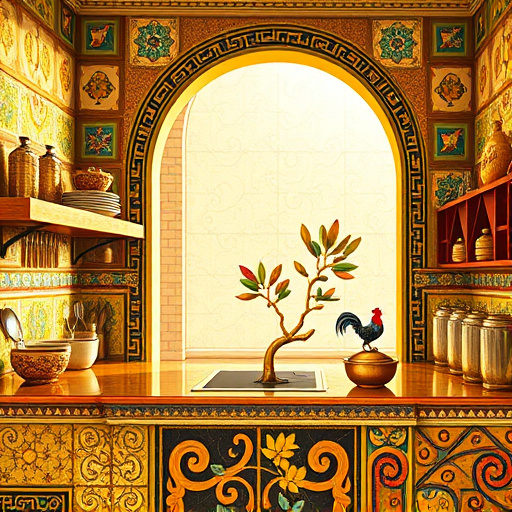 A detailed illustration for a blog cover image depicting kitchen remodeling experts in Salem, Michigan, styled in rich Symbolism art. The scene features a kitchen countertop made of shimmering, translucent glass that gradually transforms into flowing water, symbolizing clarity and transformation. Emerging from the sink is a vintage faucet entwined with budding vines, representing growth and renewal. An embedded stylized compass in the countertop signifies guidance and expert direction. Nearby, whimsical tools—a smiling hammer and a cheerful wrench with eyes—add a playful, personable touch. The background reveals a mystical woodland scene visible through large, ornate windows, with subtle aged brick patterns hinting at Salem’s historic charm, blending tradition with nature. Warm, soft lighting creates an inviting atmosphere, with highlights and shadows emphasizing themes of guidance, renewal, and expertise. The color palette consists of muted earthy tones—deep greens, warm browns, gentle blues, and hints of amber—evoking a serene, inspiring mood. The balanced and intricate composition invites viewers into a symbolic world where kitchen transformation is an artful journey, perfect for a blog covering kitchen remodeling mastery.