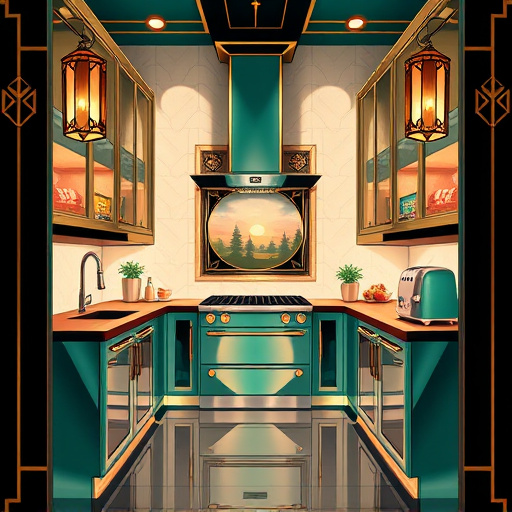 A hyperrealistic image of a sleek, modern kitchen featuring an minimalist design with glossy marble countertops illuminated by warm ambient lighting. Floating glass shelves display contemporary glassware and potted plants, adding natural vibrancy. A futuristic touchless faucet and an induction cooktop are accompanied by a robotic arm tending to a steaming dish, blending high-tech innovation with culinary artistry. The backsplash showcases iridescent mosaic tiles that subtly shift colors, enhancing a lively atmosphere. Large panoramic windows flood the space with natural daylight, revealing a lush rooftop garden with colorful flowers and gentle wind chimes. The decor combines warm neutrals like creamy whites, light taupe, deep emerald green, and soft gold, creating an inviting yet luxurious ambiance. Small details include a vintage-style teapot among modern gadgets and an abstract wall art resembling a playful spoon or whisk. The hyperrealistic style captures intricate textures and reflections, emphasizing a sophisticated, playful, and high-tech kitchen environment.