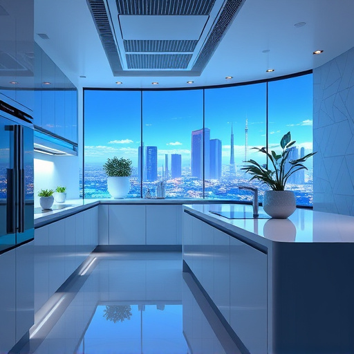 A sleek, modern minimalist kitchen featuring clean lines and simple geometric shapes. The scene includes a streamlined kitchen island with subtle cabinetry details, stylized appliances, and abstract floating utensils. Soft, muted shades of sage green, warm beige, and crisp white create a calm, inviting atmosphere. A small potted herb plant on the counter adds freshness, while a quirky, exaggerated-hand clock introduces a playful element. The background displays a monolithic wall with faint, abstract tile or backsplash patterns, suggesting stylish remodeling. Natural light streams in, casting gentle shadows and enhancing depth. Whimsical details such as a tiny cartoonish measuring tape hanging from a handle and an abstract, curved light fixture add unique personality touches. The overall environment combines contemporary elegance with playful simplicity, making it ideal for a kitchen remodeling blog cover.