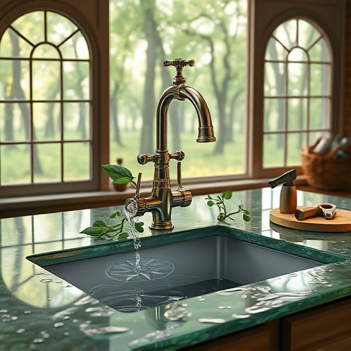 A highly detailed, realistic scene of a modern kitchen interior in Ann Arbor, Michigan, showcasing sleek, natural wood-toned cabinetry, stainless-steel appliances, and warm lighting. The open-concept design features spacious countertops decorated with artisanal ceramics, potted herbs, and a stylish faucet with a playful, colorful soap dispenser shaped like a squirrel. Large windows offer a picturesque view of Ann Arbor's lush greenery, leafy trees, and charming neighborhoods. A vintage-style robot chef stands on the countertop, adding a whimsical touch of innovation, while a blueprint or design sketch is partially visible on a nearby table, indicating meticulous planning. A cheerful squirrel peeks through the open window, blending local wildlife with urban sophistication. The warm, inviting atmosphere combines high-end craftsmanship with quirky personality, using earthy browns, crisp whites, soft greys, and greenery accents to convey trustworthiness, creativity, and local charm—perfect to showcase top-rated kitchen remodeling companies in Ann Arbor, Michigan.