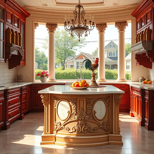 A vibrant PopArt-inspired image depicting an affordable kitchen makeover in Salem, Michigan. The cozy kitchen features vintage-style cabinets painted in bright turquoise, mustard yellow, and coral, contrasted with white walls decorated with comic book halftone patterns. Countertops cluttered with colorful DIY tools, including paintbrushes, spray cans, and fabric swatches, highlight budget-friendly renovations. Decorative elements such as a retro clock, hanging pots, and potted herbs add charm and warmth, all outlined with exaggerated cartoonish lines. In the background, Salem’s stylized landscape showcases simplified buildings, a lush green park, and a silhouette of a historic lighthouse, rendered in bold color blocks. Bright colors like electric blue, vivid orange, and lime green energize the scene, emphasizing creative, affordable home upgrades. Playful details include a speech bubble with doodles of paint rollers and dollar signs, and a cartoon squirrel peeking from a cupboard, adding whimsy. The overall mood is cheerful, creative, and inviting, inspiring viewers to envision refreshing their kitchens with simple, cost-effective improvements in a lively PopArt style.
