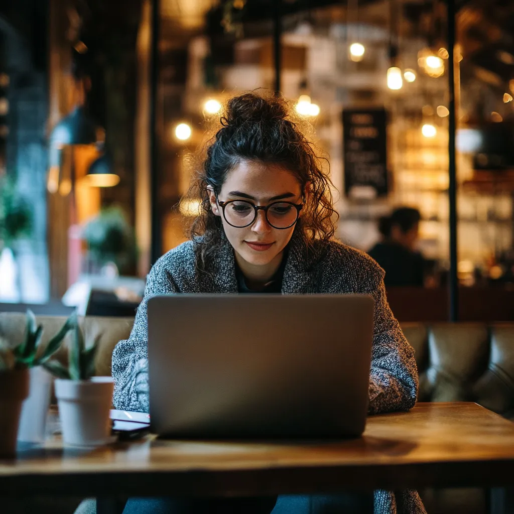 Happy Woman working on her laptop