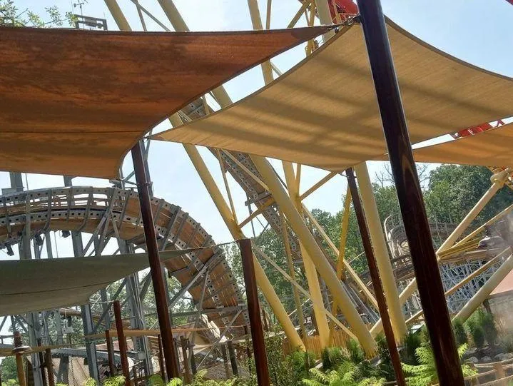 Shade awnings for the Zambezi Zinger at Worlds of Fun in Kansas City, Missouri