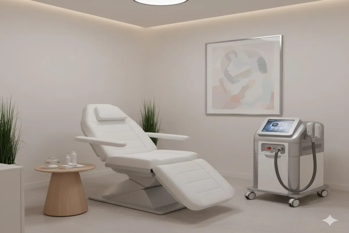 Modern SculpSure treatment room setup for non-surgical fat reduction.