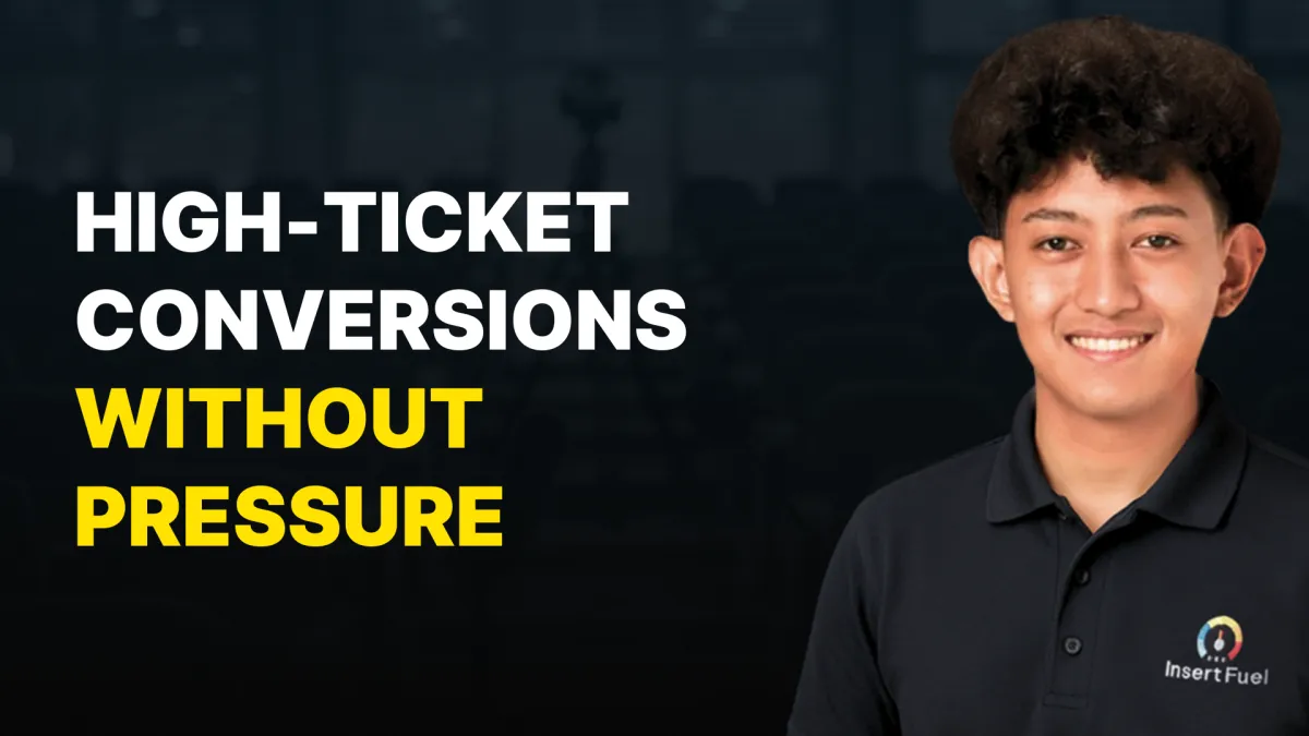 Coach Fuel lesson graphic highlighting how quality leads and high-ticket conversions outperform large audiences and free webinars.