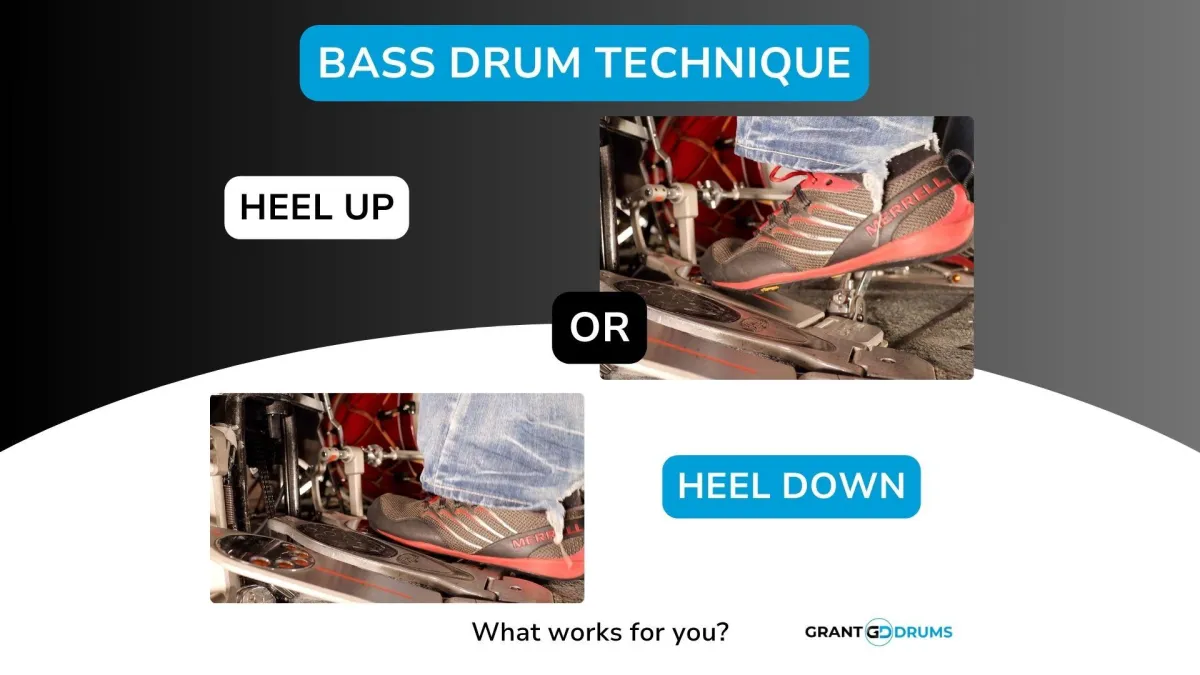 Heel up or heel down for bass drum technique