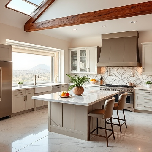 A cozy kitchen features 800mm wide rustic oak cabinets with an Impressionist brushstroke finish, set against warm earth-toned wall tiles. The inviting scene includes a whimsical ceramic cat on top of the cabinets and colorful kitchen utensils hanging nearby. A small basket of vibrant vegetables on the countertop suggests a passion for cooking. Sunlight filters through a window, illuminating the vintage-style cabinet knobs and casting soft shadows. The warm yellow, soft green, and earthy brown color palette creates a serene atmosphere ideal for home improvement or interior design inspiration. The impressionistic style emphasizes texture and depth, encouraging creativity in modern home aesthetics.