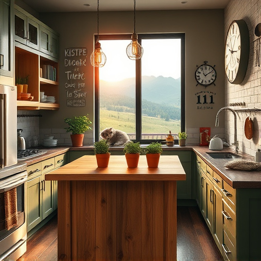 A vibrant Neo-Expressionist cover image depicting an imaginative kitchen scene focused on "Easy solutions for outdated kitchen lighting." The modern kitchen features contemporary light fixtures illuminating a colorful transformation, with playful oversized gadgets like a curvy blender and a whimsical toaster. Above, stylish pendant lights with bold brushstrokes of warm yellows and soft greens create a light-hearted ambiance, while one light twists into an abstract flower shape, casting dancing shadows. The walls showcase large abstract murals in energetic reds and deep blues, featuring cheerful food motifs like smiling tomatoes and playful carrots, enhancing the whimsy. A sunlit window with sheer curtains allows natural light to flood in, with plants on the sill suggesting life. A tiny cat peeks from behind a colorful mixing bowl, adding a charming touch to the scene. The rich color palette of vibrant oranges, greens, and blues conveys an inviting atmosphere that highlights innovative kitchen lighting solutions, with dynamic brushstroke textures engaging the viewer and inviting exploration.