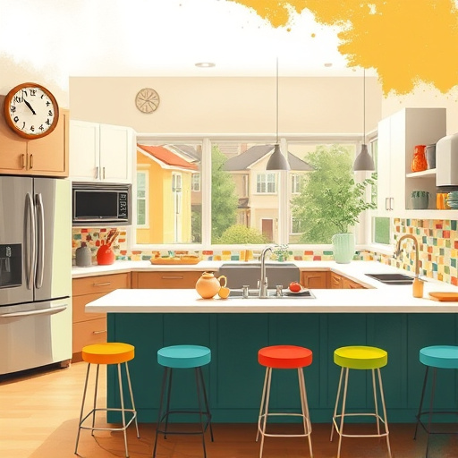 A modern kitchen with sleek, minimalist 900mm wide cabinetry in rich wood finish showcases intricate grain patterns and soft-close mechanisms. Soft natural light filters through a nearby window, casting gentle shadows that highlight the cabinets. A countertop features a vibrant display of fresh herbs and colorful vegetables, symbolizing culinary creativity. A whimsical utensil holder shaped like a vintage teapot adds quirky charm, while a playful cat peers from behind the cabinets, enhancing the scene's warmth. In the background, a cozy dining area with a rustic table setting complements the kitchen's aesthetics. The color palette consists of warm earth tones with fresh greens and pops of color, creating an inviting atmosphere ideal for inspiring home design blogs. The overall composition captivates viewers, inviting them to imagine their dream kitchen designs.