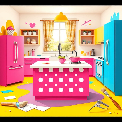 A beautifully arranged kitchen centered around the theme of 'Compact and Stylish Kitchen Layouts,' showcasing a harmonious blend of modern design and classic charm. The image features sleek cabinetry in deep royal blue with intricate gold-accented details, complemented by an island topped with shimmering marble that reflects soft light. Open shelves are lined with artisanal pottery and colorful herb pots, enhancing the inviting atmosphere. Quirky details include a whimsical cat-shaped teapot perched on a shelf and a playful vintage vinyl record wall clock. A small, framed window reveals a lush garden with small potted plants, adding a touch of freshness. The environment exemplifies functionality and elegance, featuring intricate patterns in the tile backsplash and ornate gold filigree accents on cupboard doors, with vibrant colors of emerald greens and rich golds radiating warmth. This image captures the essence of design that celebrates space-saving solutions and aesthetic delights in a compact kitchen.
