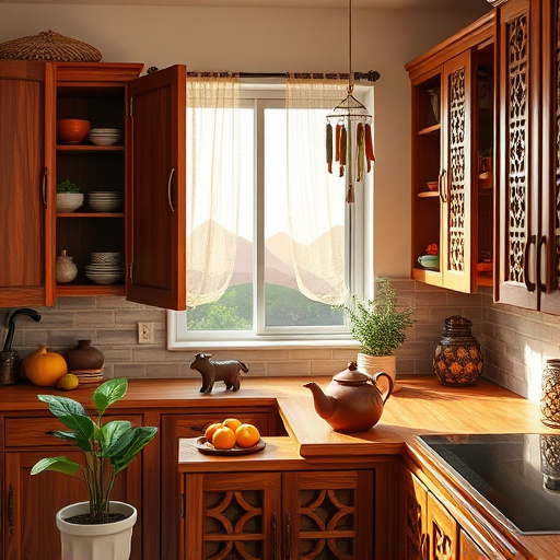 A vibrant Art Deco style cover image for the blog "Best Time of Year for Kitchen Renovations," showcasing a stylish kitchen scene during a sunny autumn afternoon. The central focus is a sleek, modern kitchen island decorated with an array of fresh, colorful fruits and vegetables that highlight the harvest season. Polished gold accents enhance the geometric shapes of the cabinetry, while intricate backsplash patterns add elegance. Soft light filters through a window with rich emerald green curtains, creating warm, inviting shadows. The mood is playful yet sophisticated, suggesting exciting renovation possibilities, with whimsical retro kitchen gadgets, including a pastel-colored mixer and a pumpkin-shaped clock. In the background, lush potted herbs and a vintage ladder draped in twinkling fairy lights evoke a charming garden feel, blending indoor and outdoor environments. The classic herringbone patterned floor in soft browns and golds adds luxury to the aesthetic, while a rich color palette of jewel tones—deep burgundy, emerald green, and gold—illuminates the playful yet sophisticated theme of kitchen renovations, enticing readers to discover the best seasonal timing for their dream transformations.