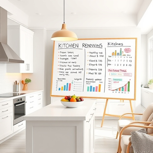 Alt Text: A creatively chaotic kitchen scene featuring a partially renovated space with modern appliances and rustic wooden cabinets. The walls are splashed with vibrant turquoise and warm mustard yellow, creating a cheerful atmosphere. An oversized hanging pot of herbs adds a whimsical touch, alongside quirky gadgets like a large whisk and a smiling toaster. An open sketchbook with colorful design plans and patterned tile swatches rests on the counter. Playful elements include a grapefruit-shaped clock and quirky refrigerator magnets. Outside the window, a sun-dappled garden enhances the connection to nature. The expressionist style features bold colors and exaggerated shapes, conveying the excitement of kitchen remodeling and inviting readers to explore their own renovation projects.