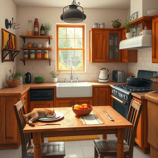 A vibrant street art mural depicting the theme of "Spring Cleaning and Kitchen Upgrades." The centerpiece features animated, oversized kitchen utensils like spatulas and whisks, each adorned with playful expressions and dancing among colorful sprinkles and bubbles. A bright, cartoonish refrigerator leans against the wall, decorated with whimsical magnets shaped like fruits and vegetables. Surrounding the lively scene are fun cleaning supplies, including a pink spray bottle and a jaunty broom, both showcasing quirky designs and exaggerated expressions, creating an atmosphere of joyful celebration. The background bursts with warm yellows and greens, symbolizing rejuvenation, while soft watercolor splashes of pastel shades offer a lighthearted feel. The abstract kitchen backdrop includes blurred outlines of cabinets and countertops, enhancing the homely atmosphere. Tiny garden elements, like flowers and cartoonish animals such as a butterfly and a friendly snail, are scattered throughout, representing growth and the joy of home upgrades. The mural's energetic street art style features vivid colors including electric blues, refreshing greens, and sunny yellows, capturing the uplifting spirit of spring and transforming the concept of spring cleaning into a creative celebration.