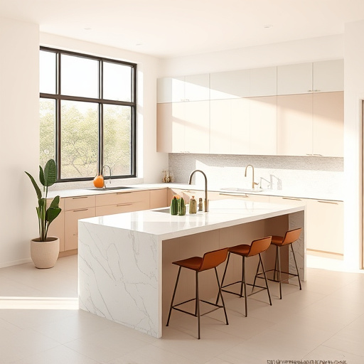 A photorealistic image of a modern kitchen showcasing professional kitchen renovation services in Salt Lake City, Utah. The kitchen features sleek, contemporary cabinetry in warm tones and polished black granite countertops that reflect natural light from large windows. State-of-the-art appliances, including a stainless steel refrigerator and an elegant gas stove, are integrated into the design. A cozy breakfast nook with vibrant ceramic tile and rustic wooden accents highlights local craftsmanship, enhanced by a potted succulent. The mood is calm and sophisticated, with visible Wasatch Mountains through the windows, grounding the space in its Utah location. Whimsical details, such as a chef's hat wall clock and colorful utensils near the stove, add personality. A slightly open cookbook with mouth-watering images and a steaming cup of coffee sit on the countertop, symbolizing warmth and creativity. The harmonious blend of muted earth tones and vibrant accents creates a dreamy, functional space ideal for culinary adventures.