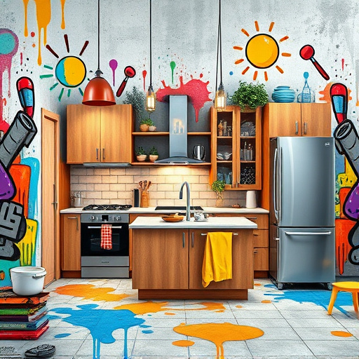 Vibrant living room interior symbolizing "home remodeling grants for seniors," featuring a plush yellow armchair, a bright blue sofa with whimsical pillows, and a reclaimed wood coffee table. A flourishing indoor garden with lush plants adds a nurturing touch, alongside playful decor like a vintage teapot lamp and a whimsical clock. The warm ambiance creates an inviting atmosphere, ideal for seniors seeking to refresh their space. A view of a sunny garden with blooming flowers and butterflies through a partially opened window signifies new beginnings. Rich colors—vivid greens, sunny yellows, and soft blues—evoke feelings of happiness and hope, while a bold abstract background pattern resembling paintbrushes and hammers hints at the transformative power of remodeling. The overall composition encourages exploration of home remodeling resources for seniors, offering an optimistic perspective on aging in place.