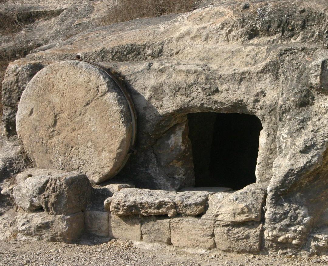 Lazarus' Tomb with stone rollled away from opening.