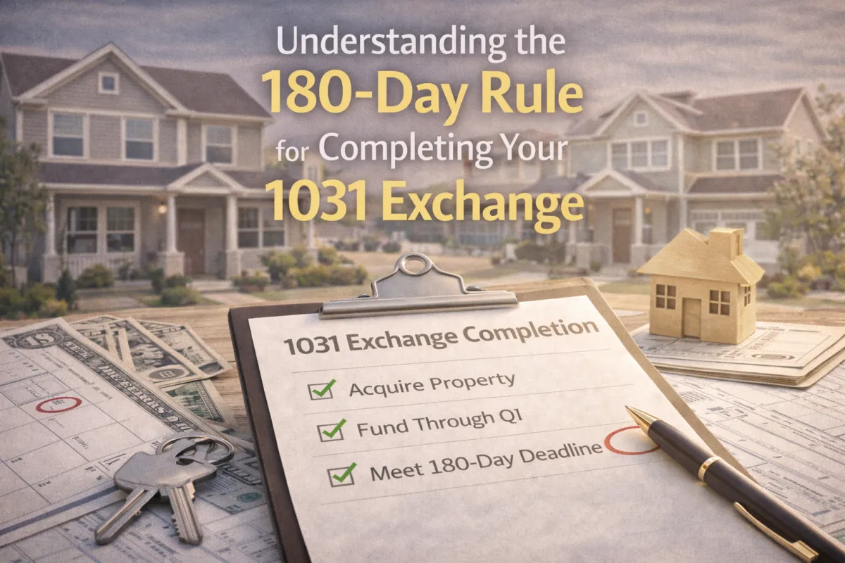 Real estate investor in a cozy home office reviewing 1031 Exchange documents