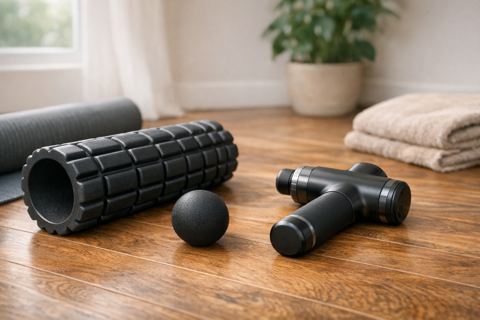 Massage gun, foam roller, and other tools