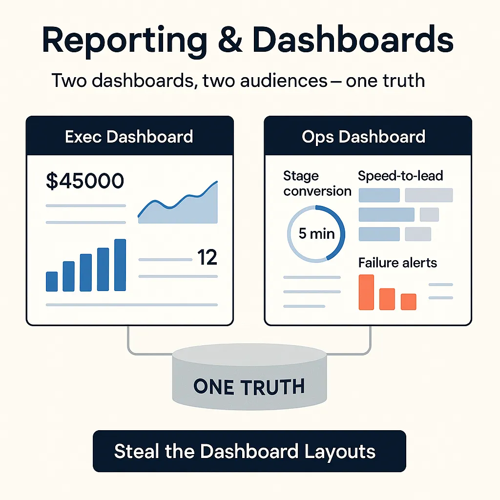 Reporting & Dashboards (Exec vs Ops): Two Dashboards, One Truth