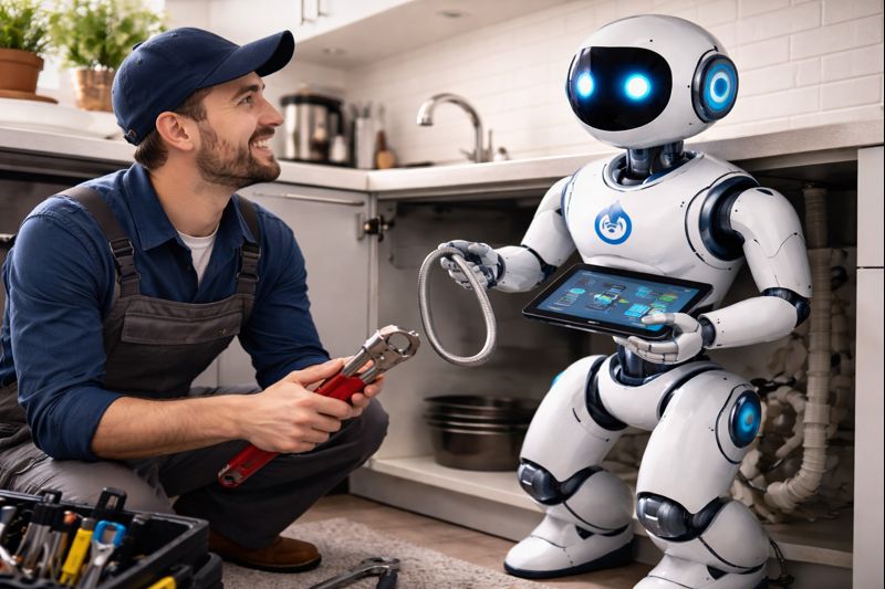 Robot and plumber working