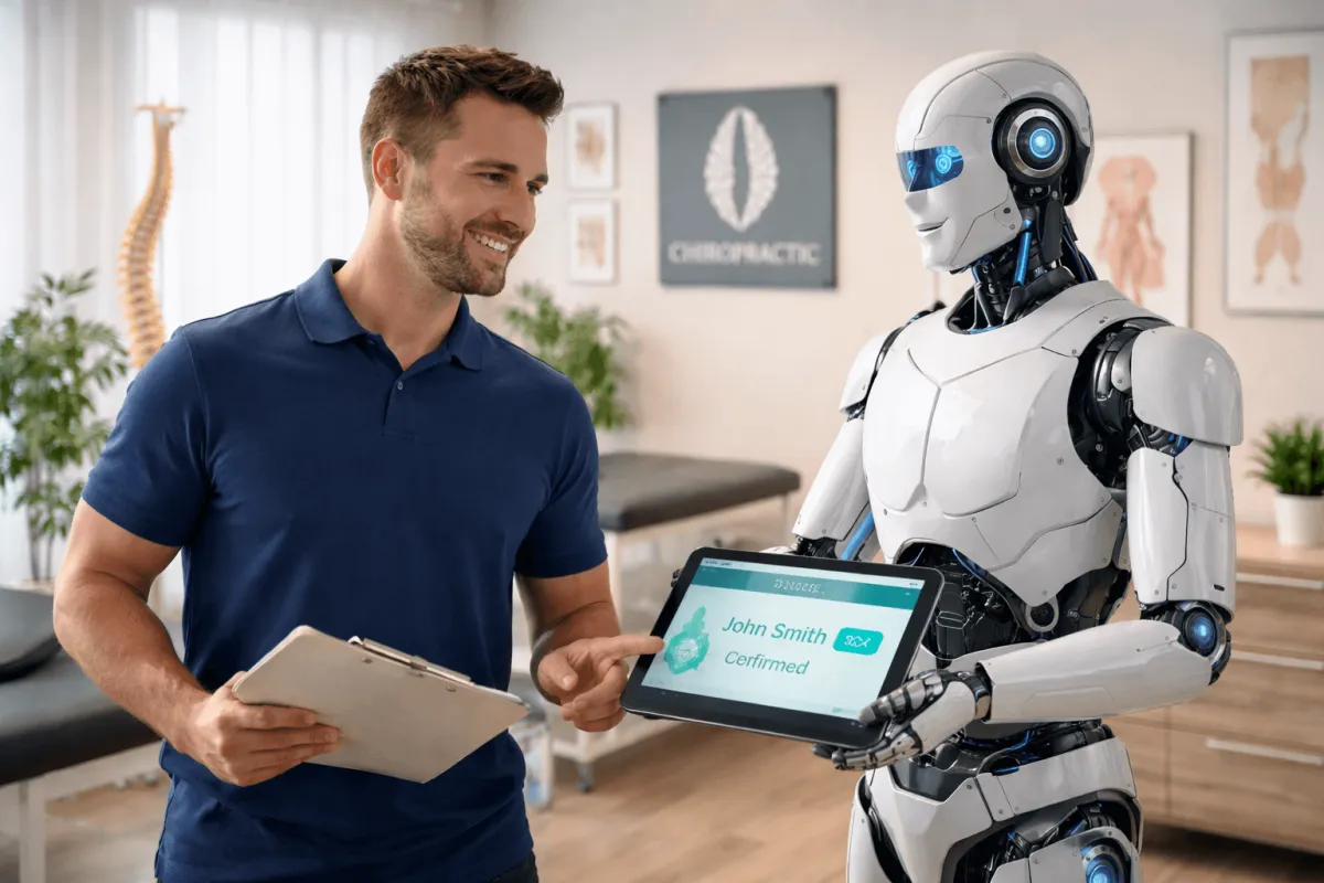 CHiroprator working along with a robot AI Receptionist