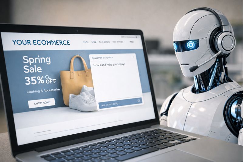 AI Assistant robot is looking at e-commerce site